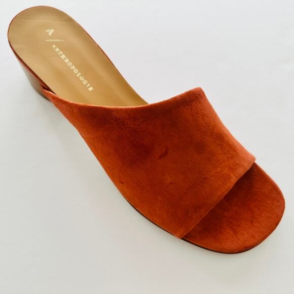Anthropologie Orange Suede Mules Size 40 US 9 NEW Round Block Heel Fall Open Toe - Picture 2 of 6